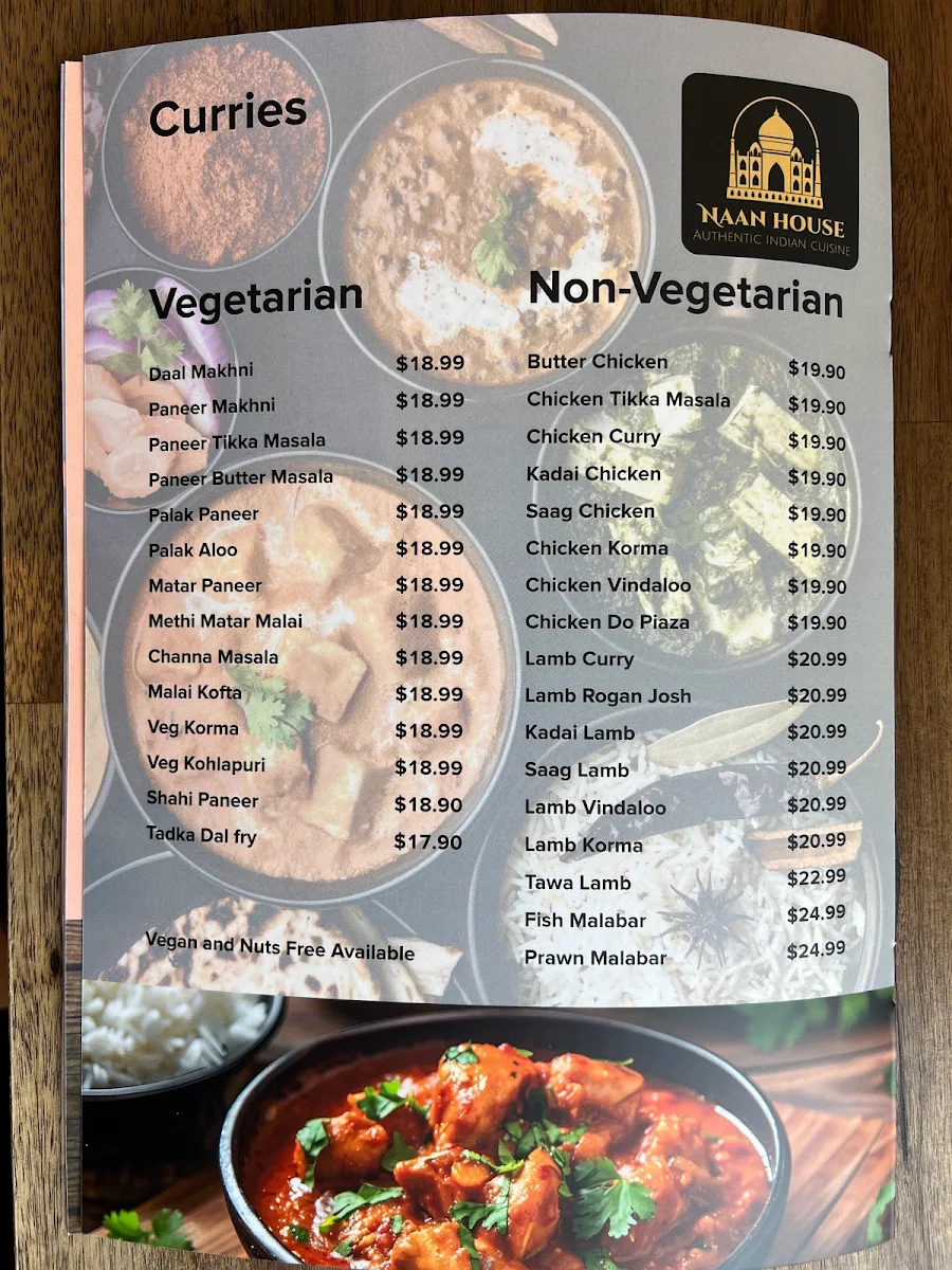 Menu, Naan House Indian restaurant