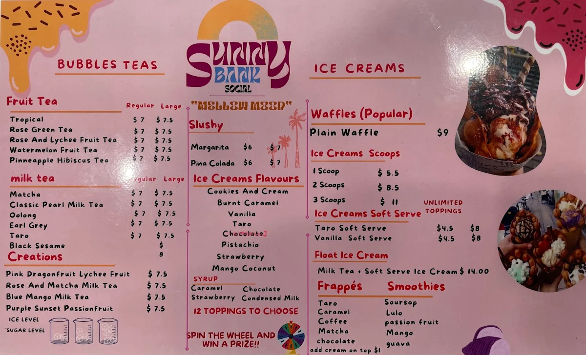 Menu, Sunnybank Social