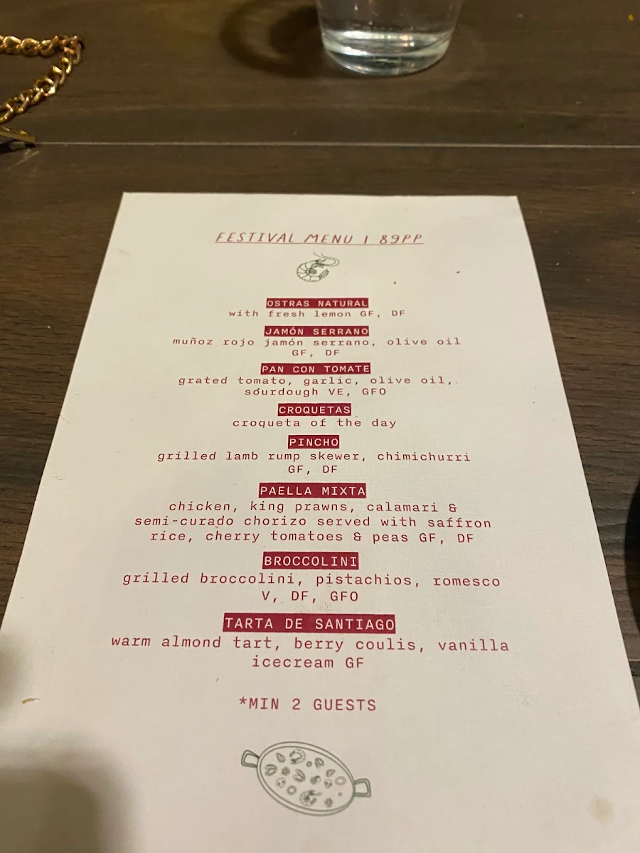 Menu, Olé Restaurant