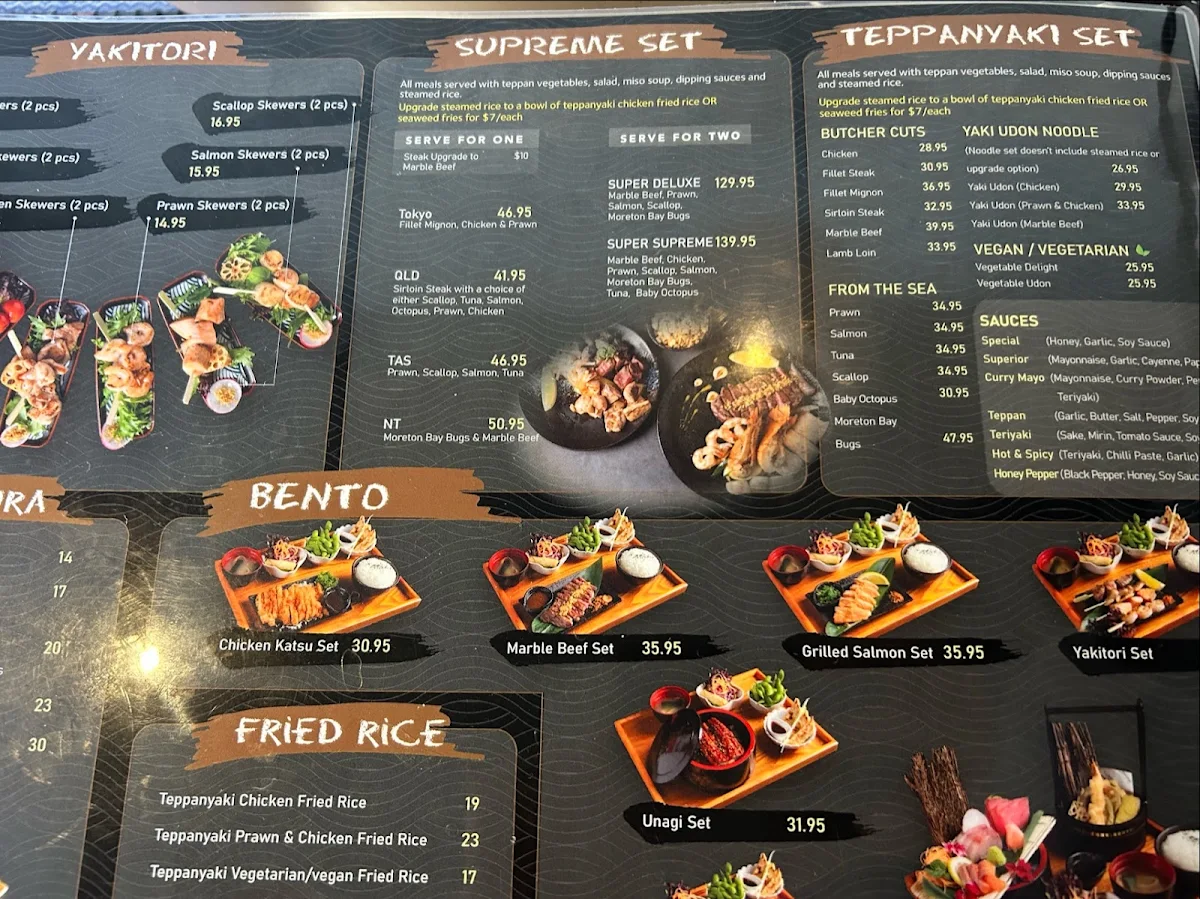 Menu, Kamikaze Teppanyaki Pacific Fair