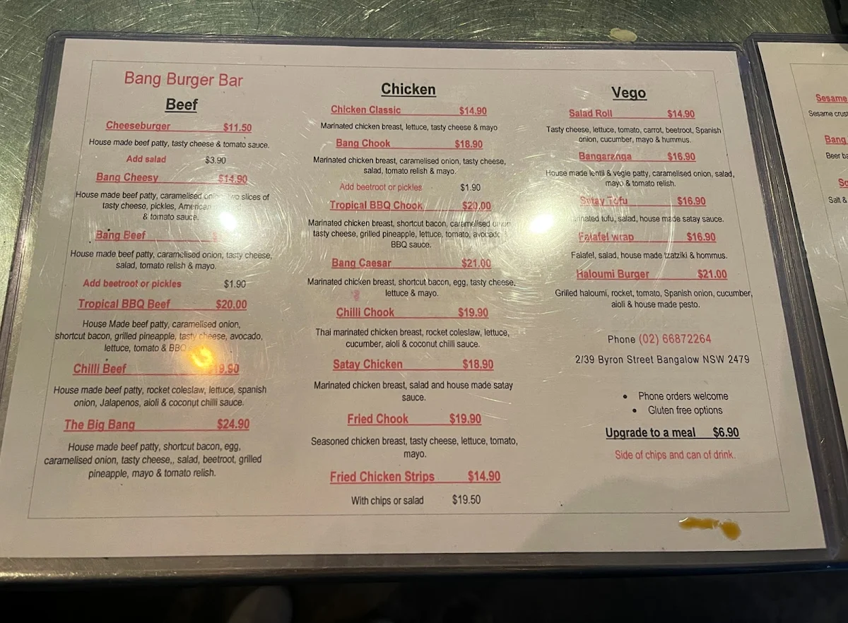 Menu, BANGBURGERBAR