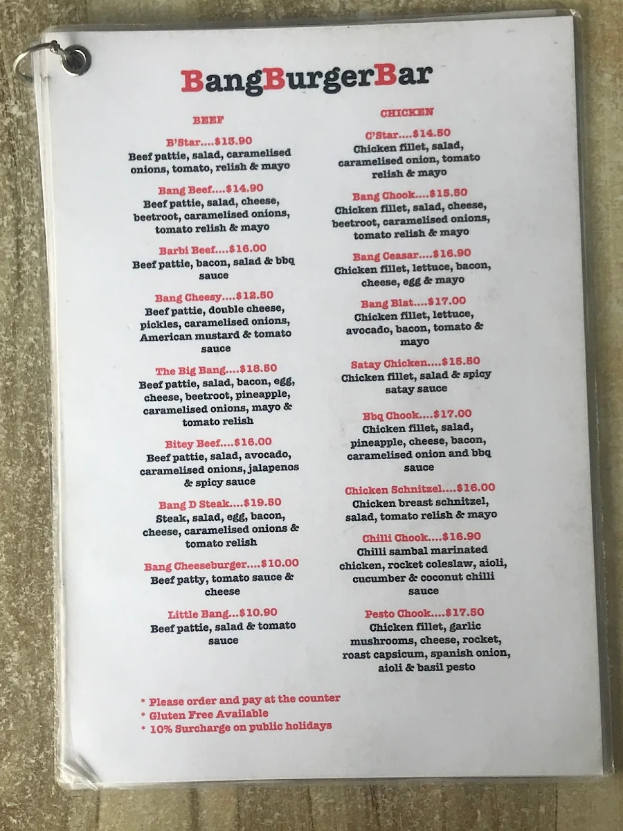 Menu, BANGBURGERBAR