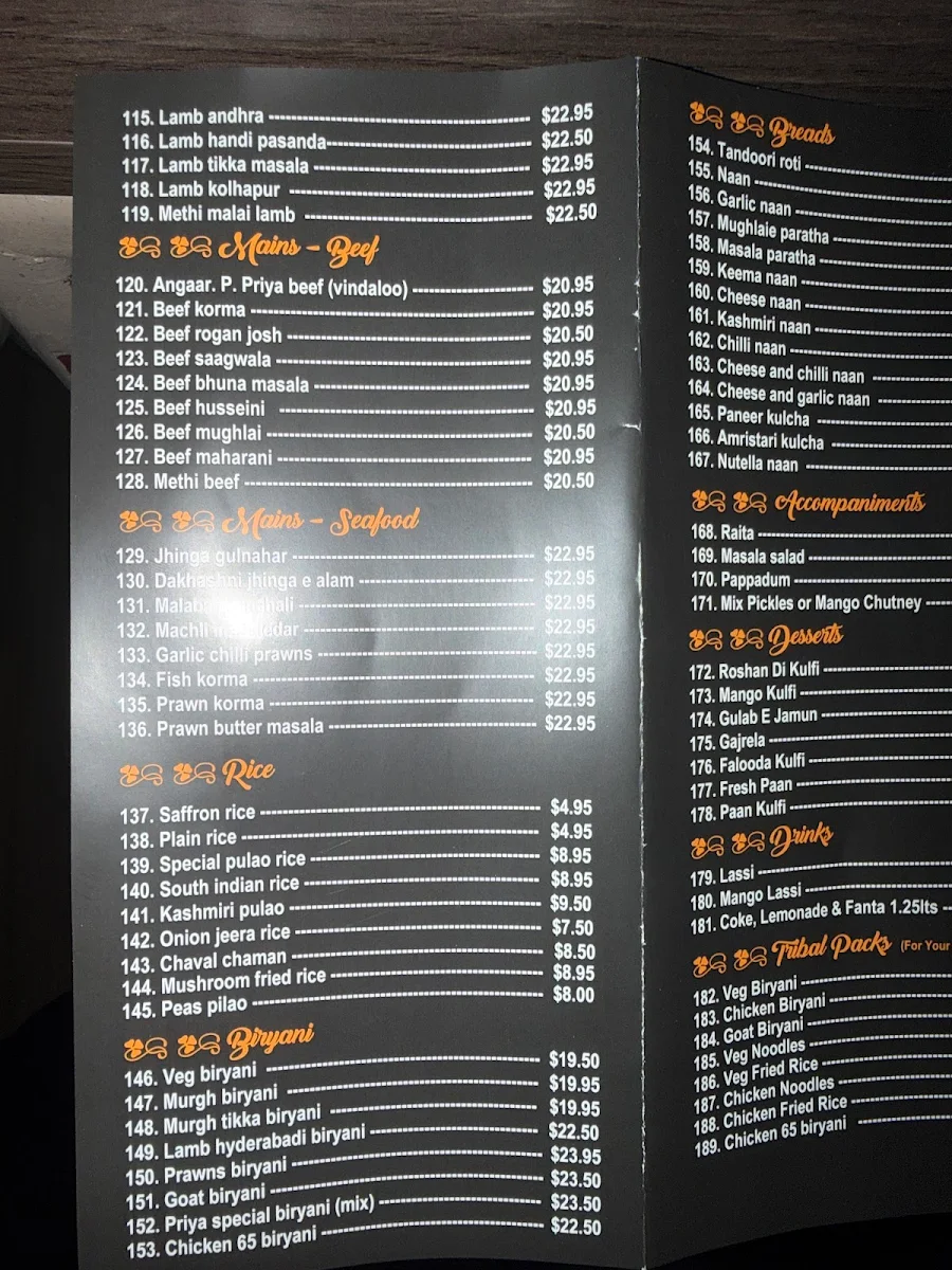 Menu, Priya