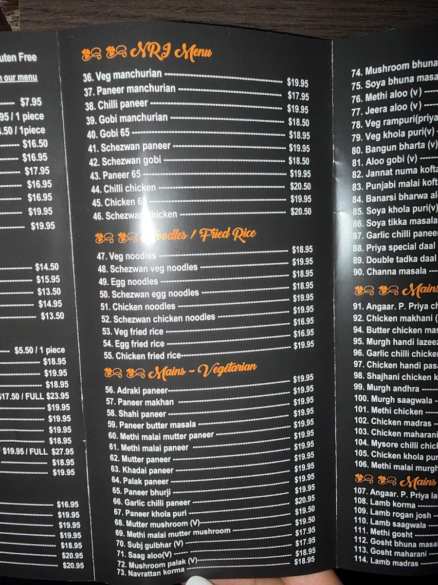 Menu, Priya