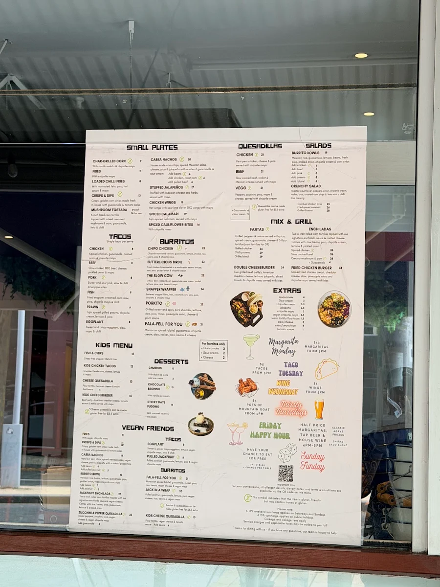 Menu, La Cabra Mexican Carlton