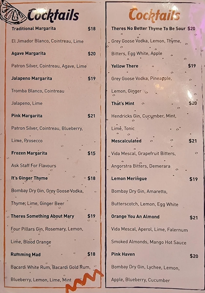 Menu, La Cabra Mexican Carlton
