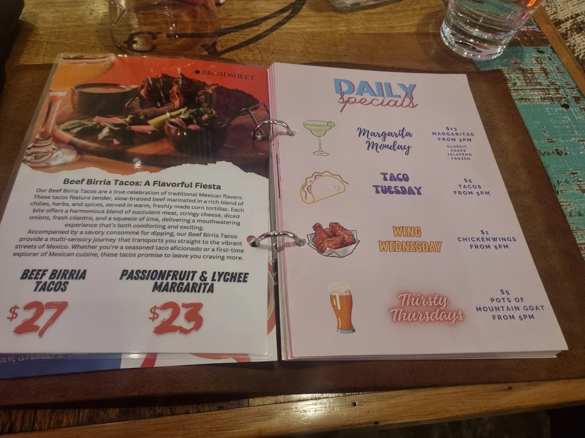 Menu, La Cabra Mexican Carlton