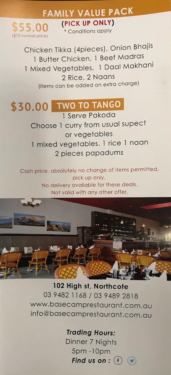 Menu, Base Camp