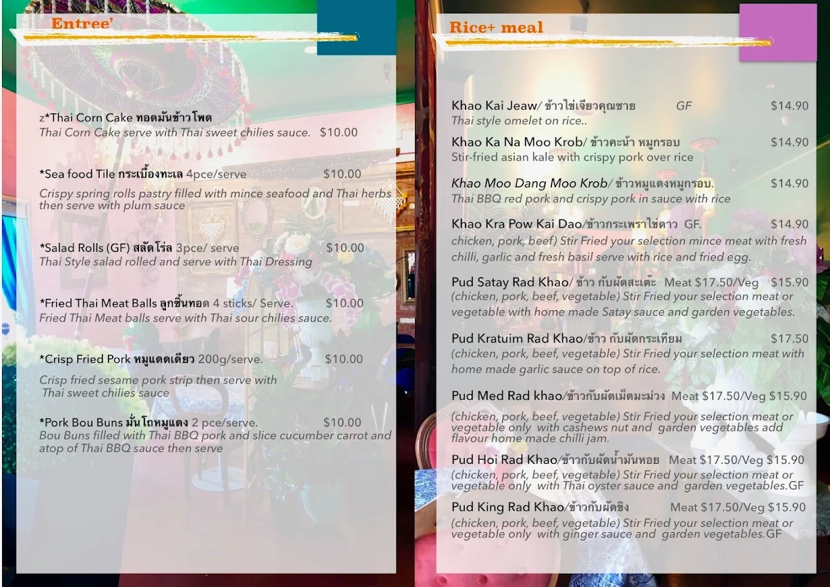 Menu, Mali in Bendigo(Mali Thai)