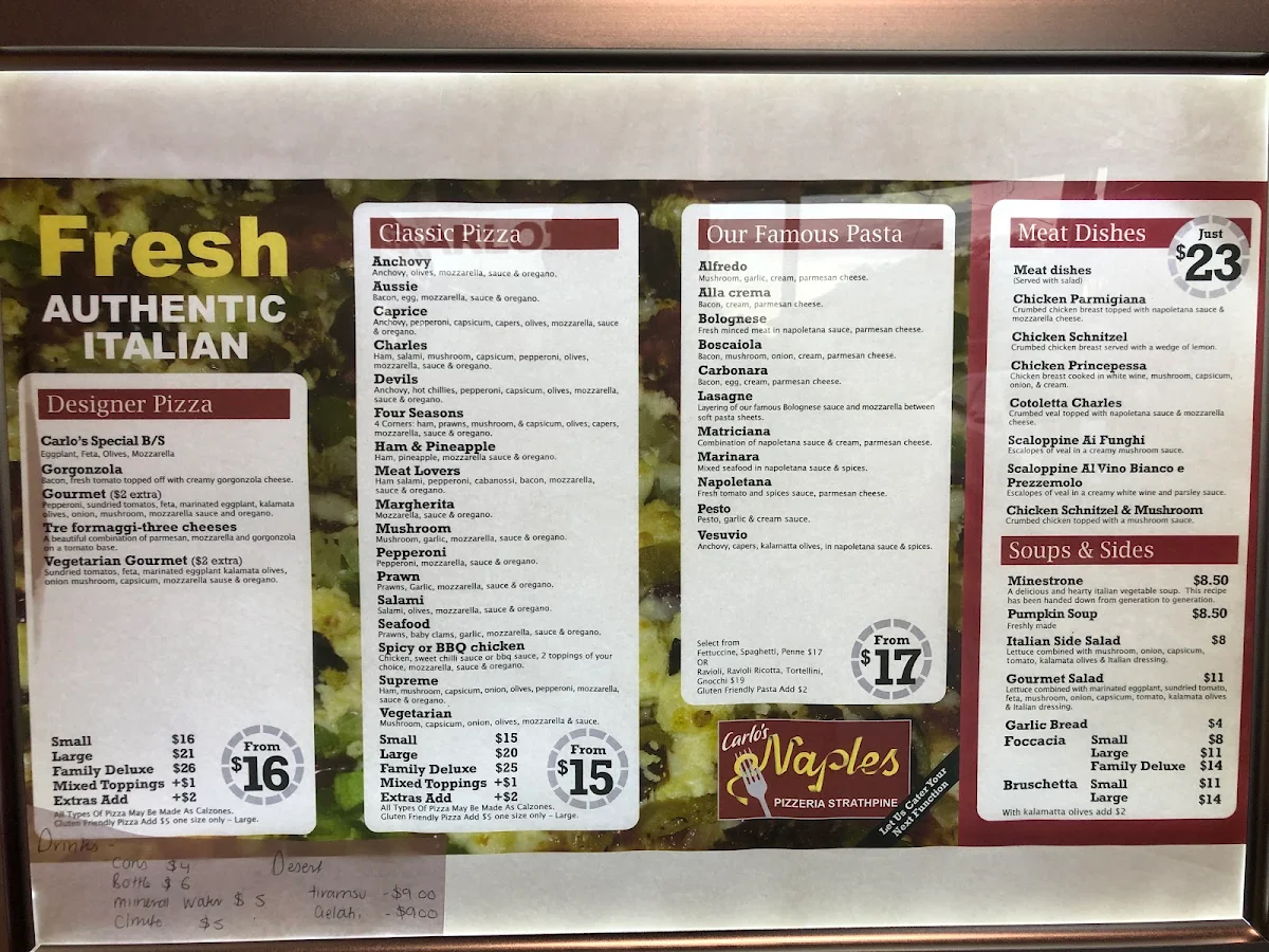 Menu, Carlos Naples Pizza Restaurant
