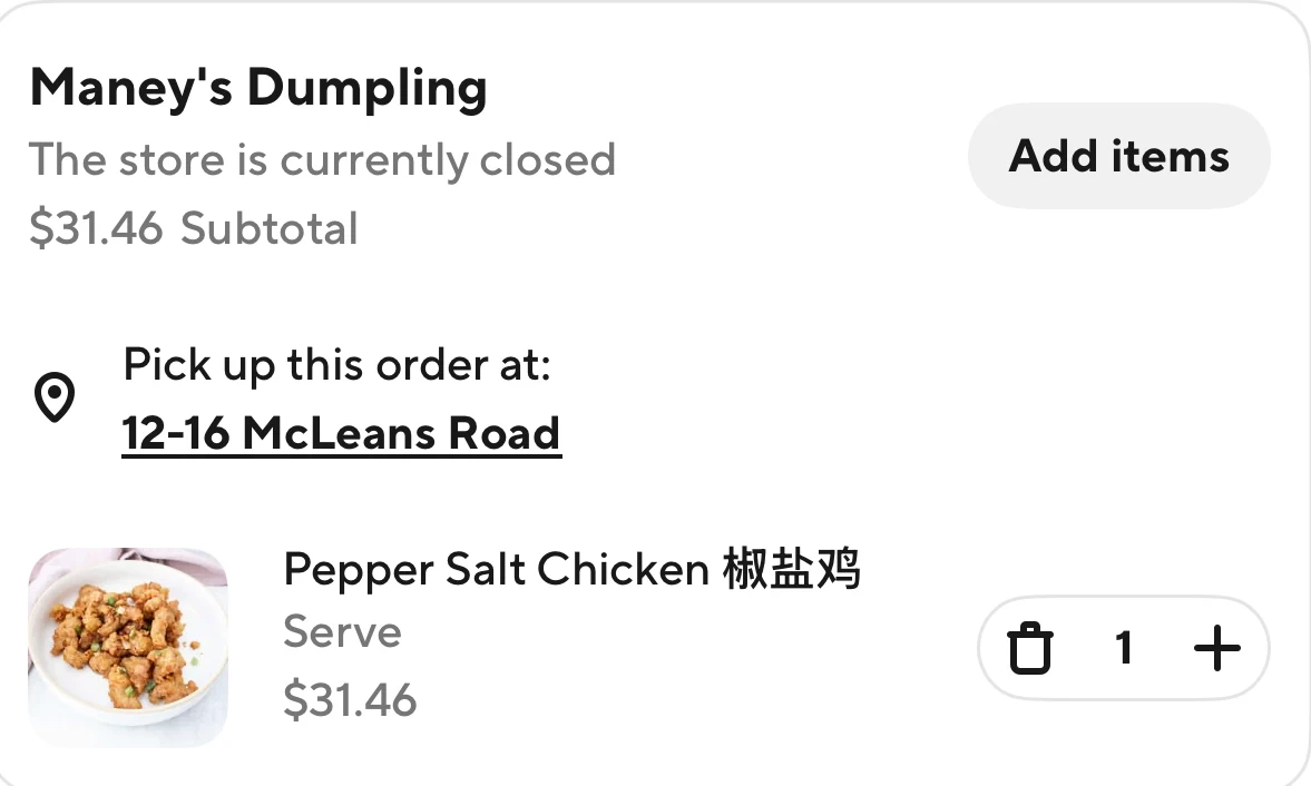 Menu, Maney's Dumpling