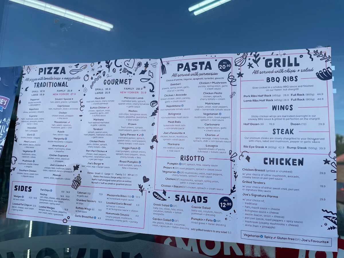 Menu, Smokin joes pizza and grill wodonga