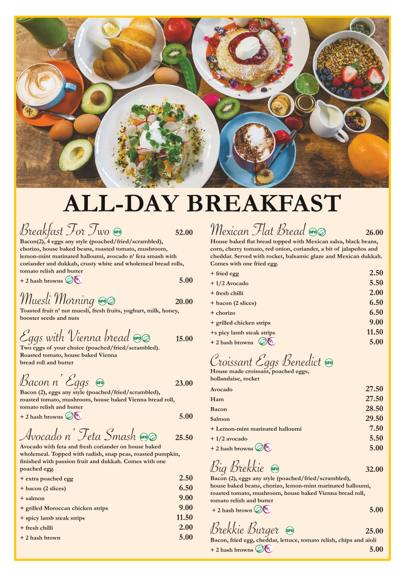 Menu, My Rainbow Cafe, Bakery & Catering