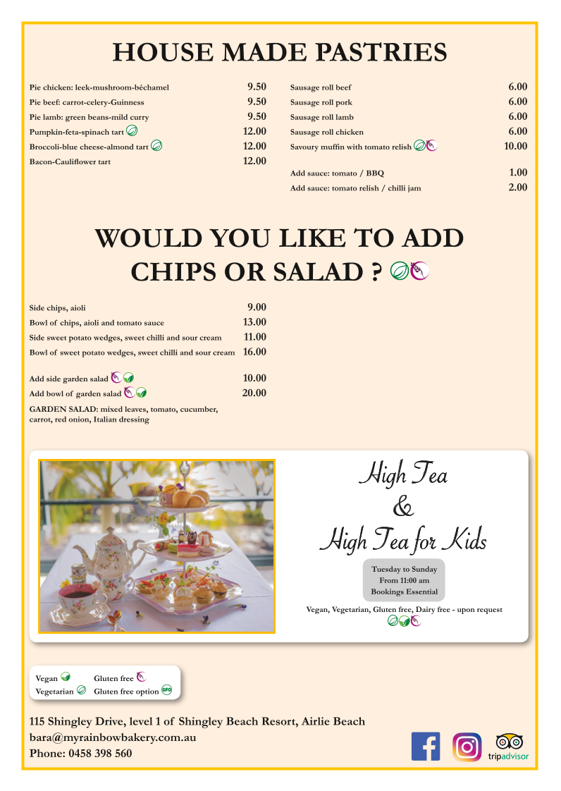 Menu, My Rainbow Cafe, Bakery & Catering