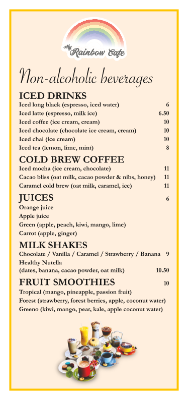Menu, My Rainbow Cafe, Bakery & Catering