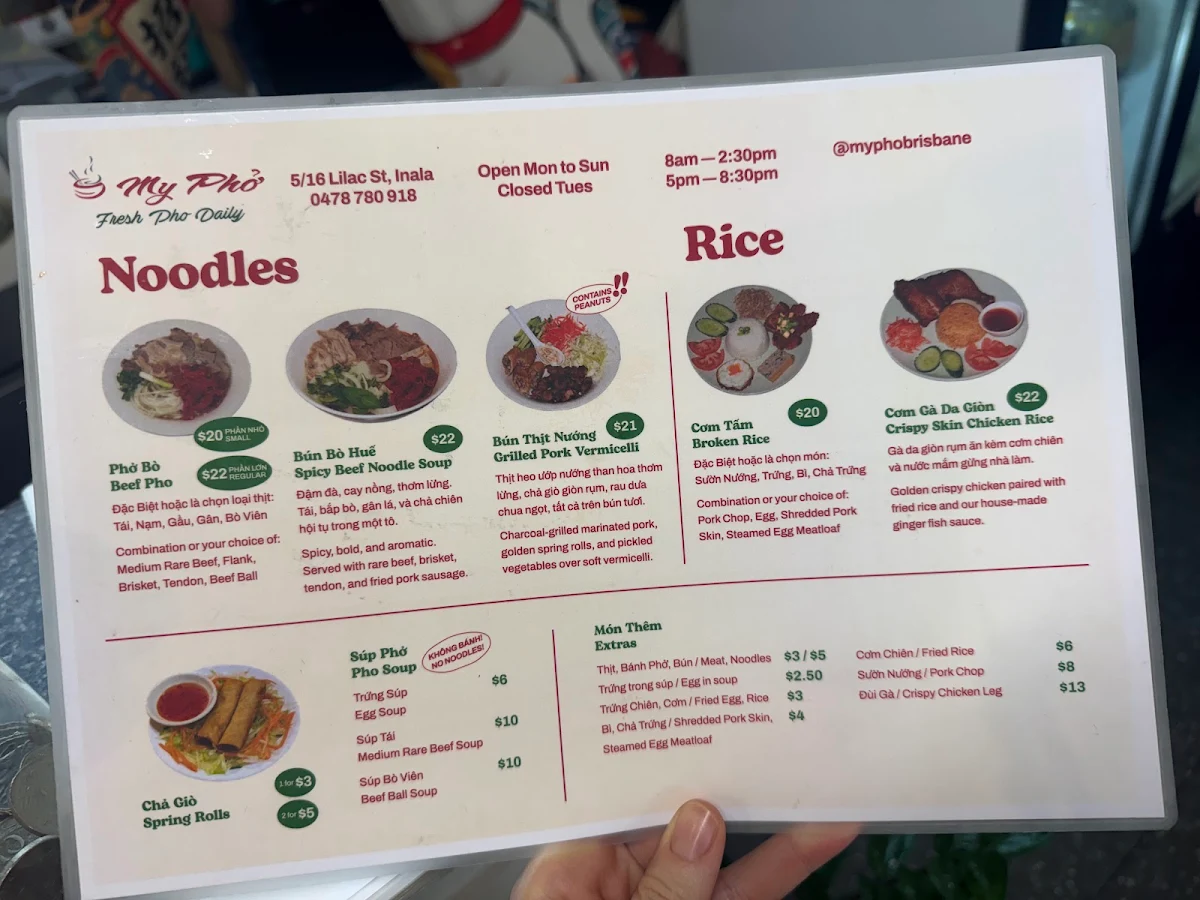 Menu, My Pho (Lilac Street)
