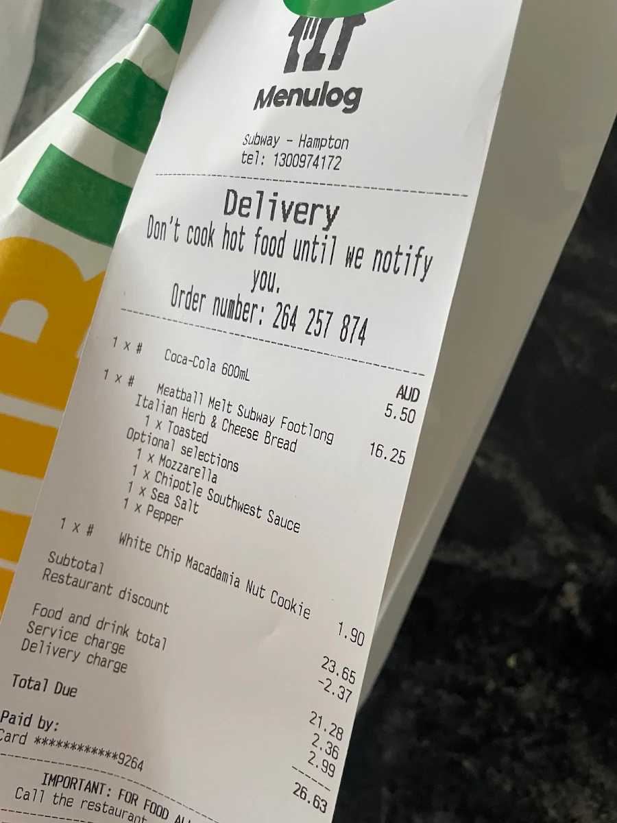 Menu, Subway