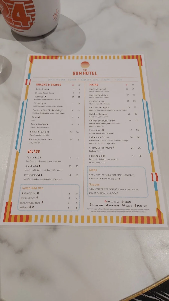 Menu, The Sun Hotel