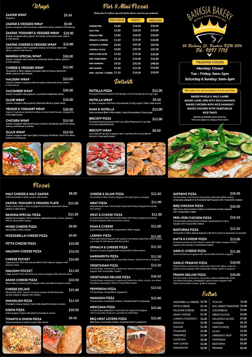 Menu, Banksia Bakery