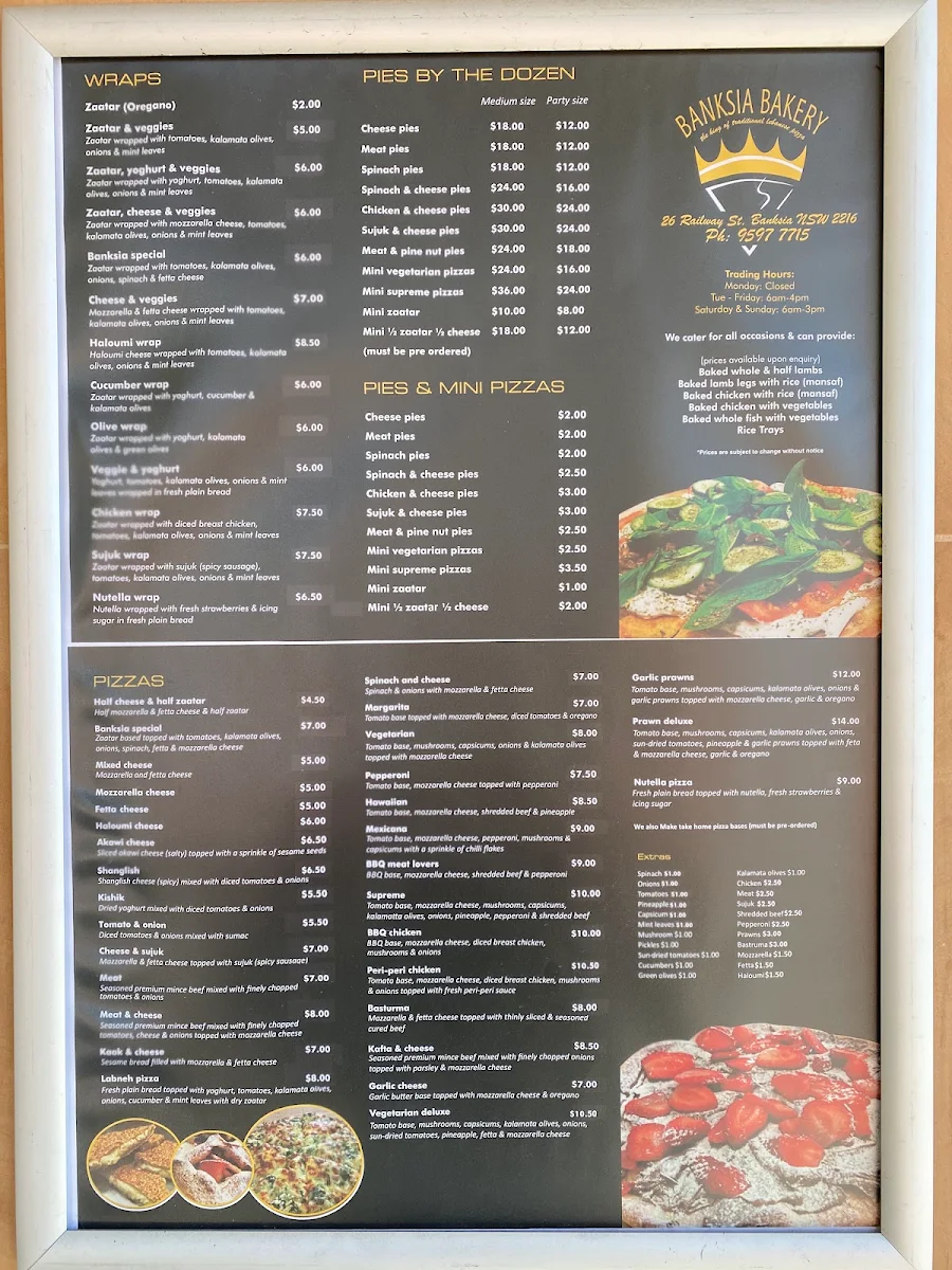 Menu, Banksia Bakery