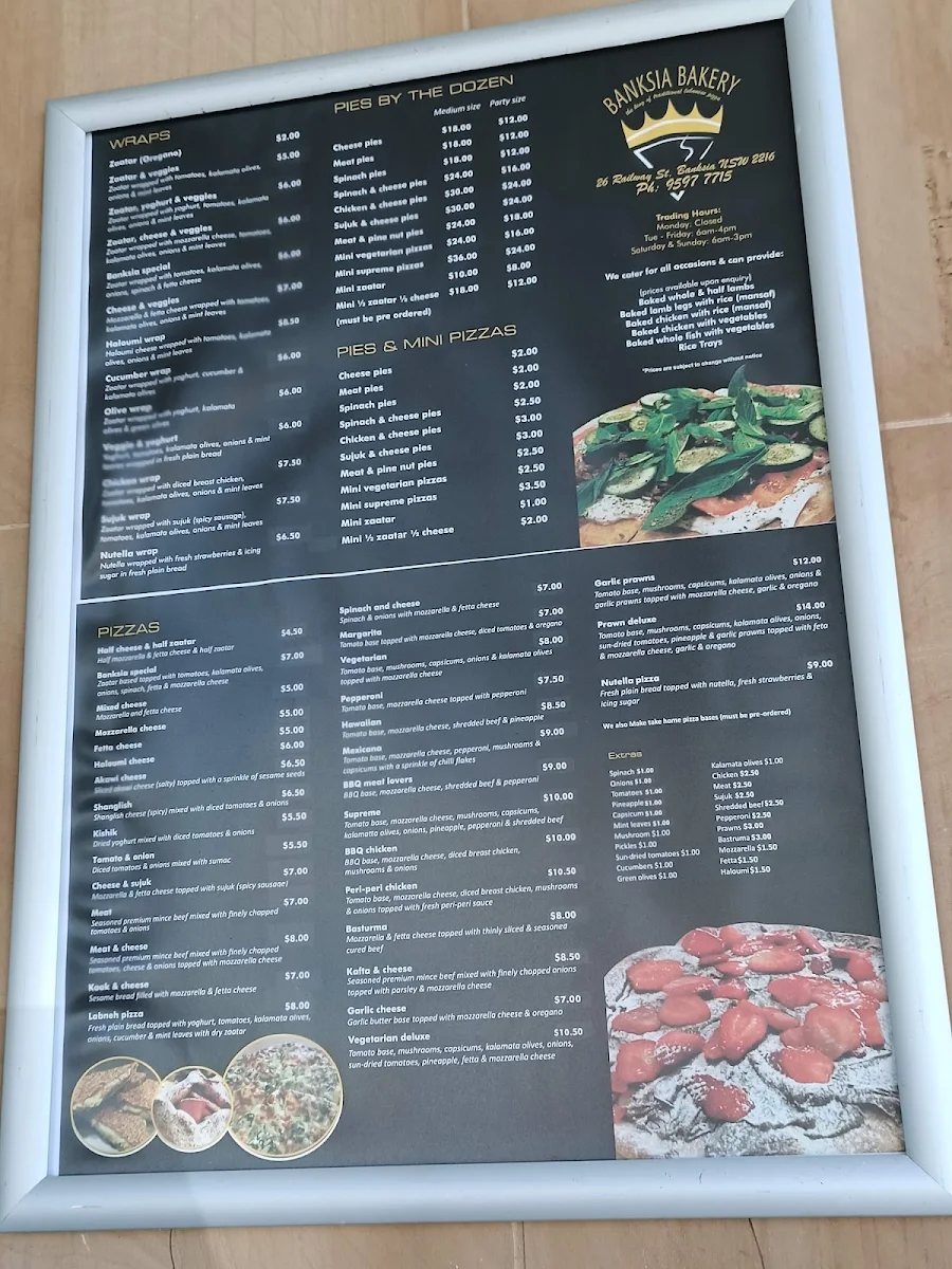 Menu, Banksia Bakery