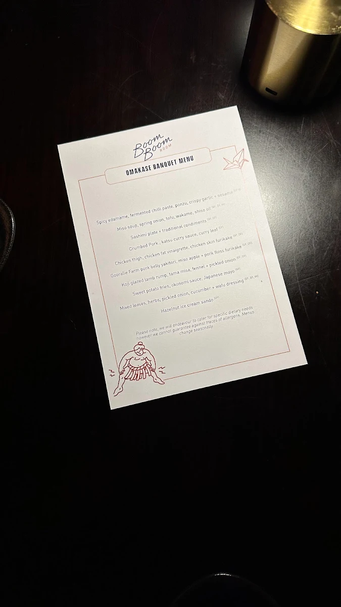 Menu, The Boom Boom Room