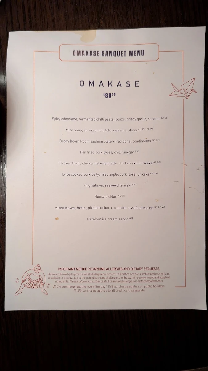 Menu, The Boom Boom Room