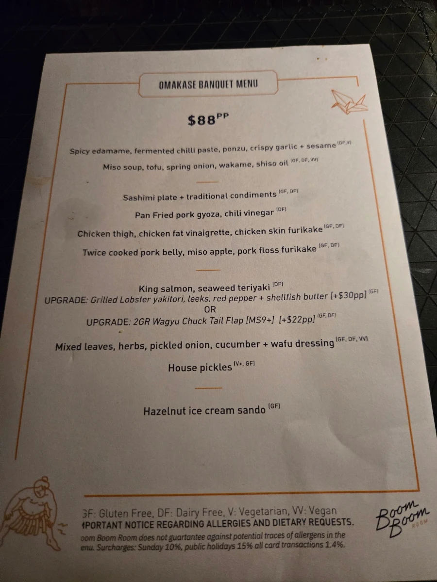 Menu, The Boom Boom Room