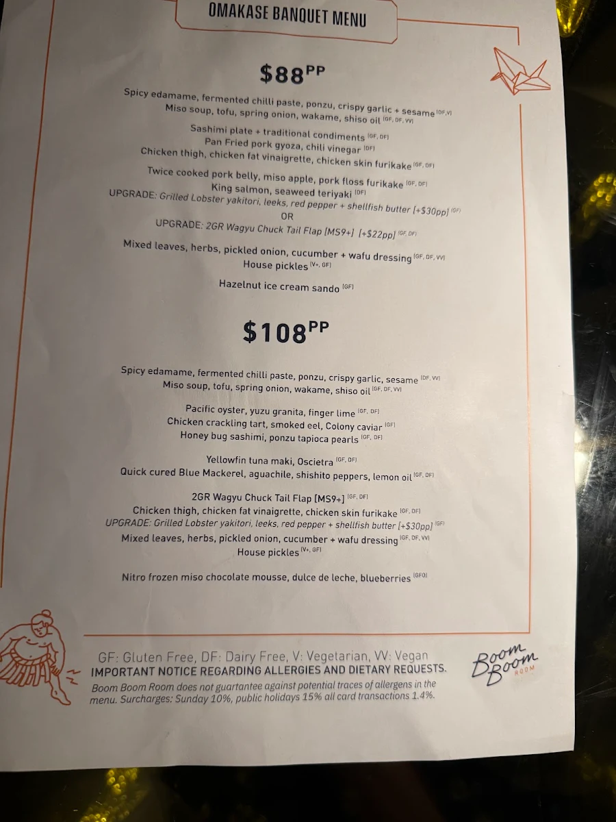 Menu, The Boom Boom Room