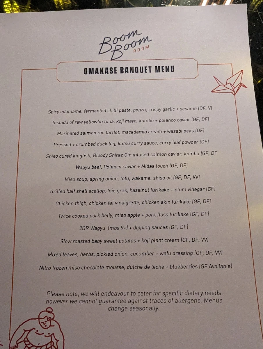Menu, The Boom Boom Room