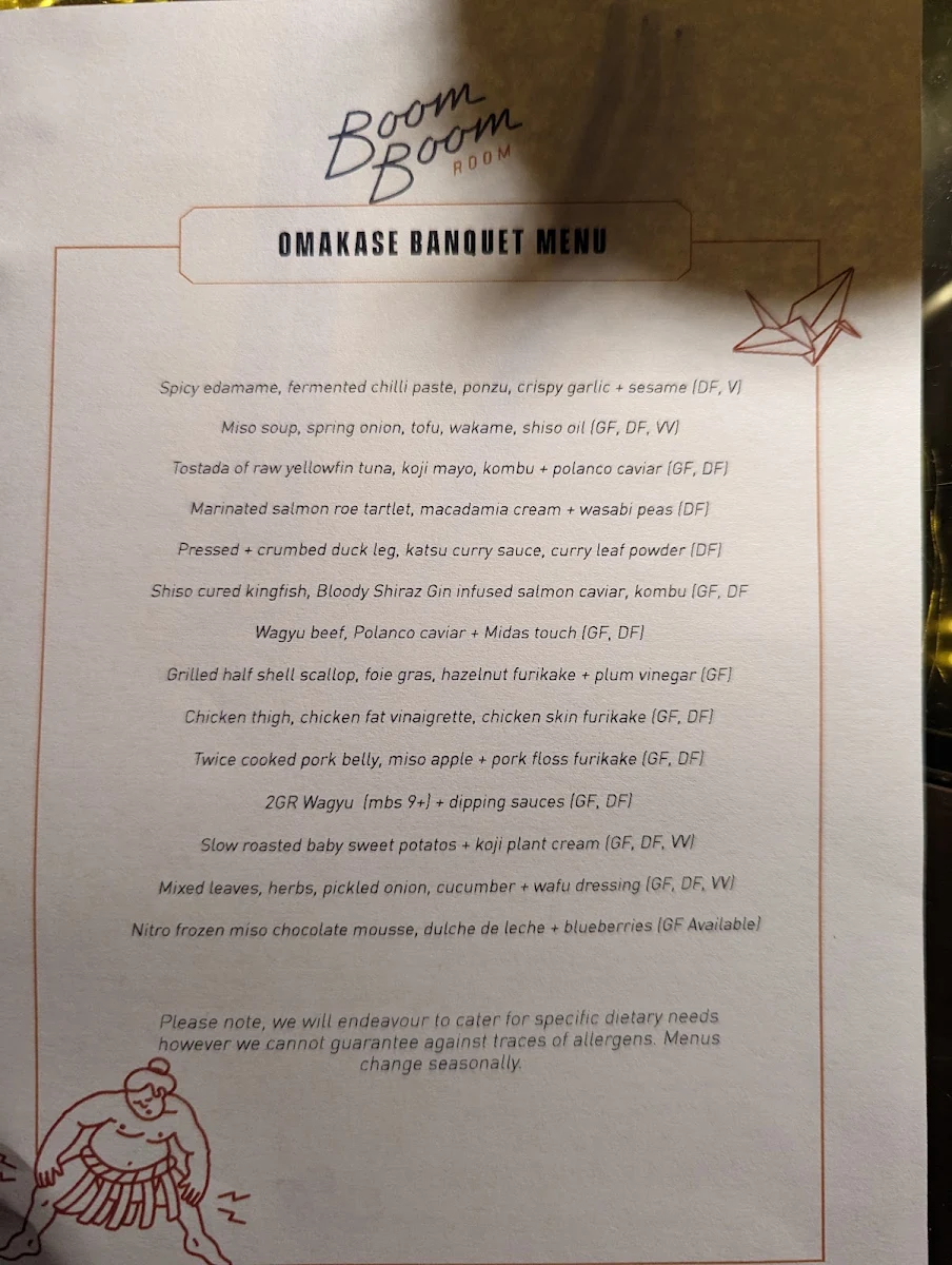 Menu, The Boom Boom Room