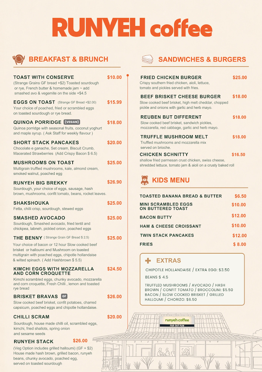 Menu, Runyeh Coffee