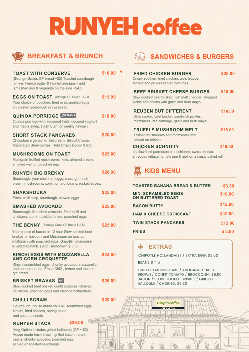 Menu, Runyeh Coffee