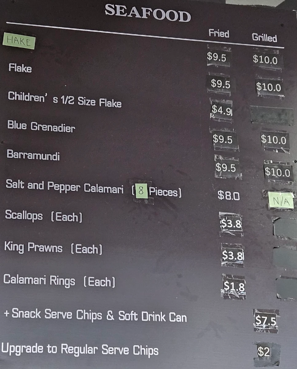 Menu, Sgt. Baker Fish & Chippery