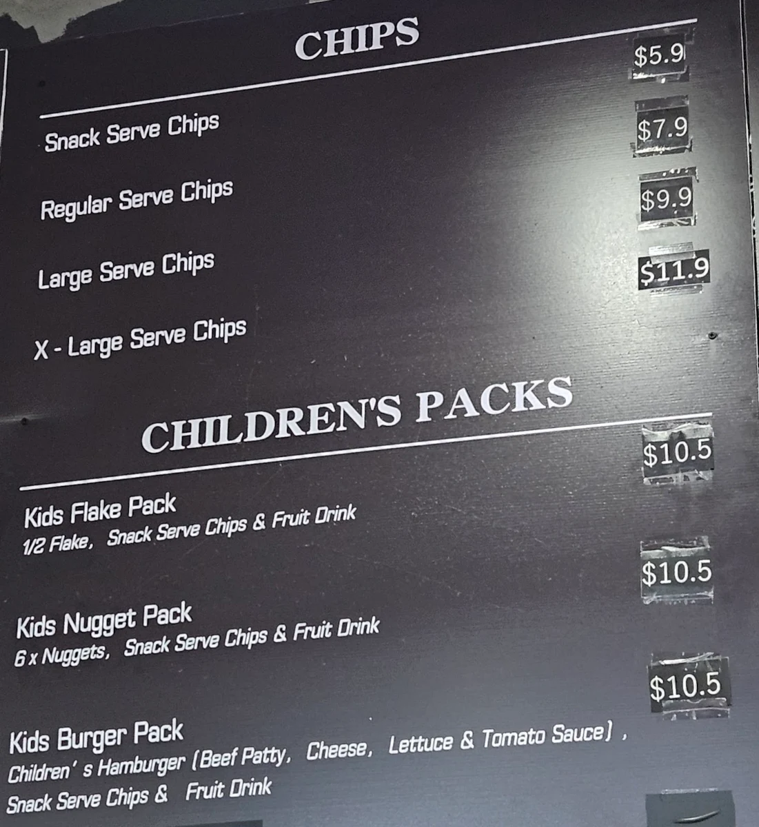 Menu, Sgt. Baker Fish & Chippery