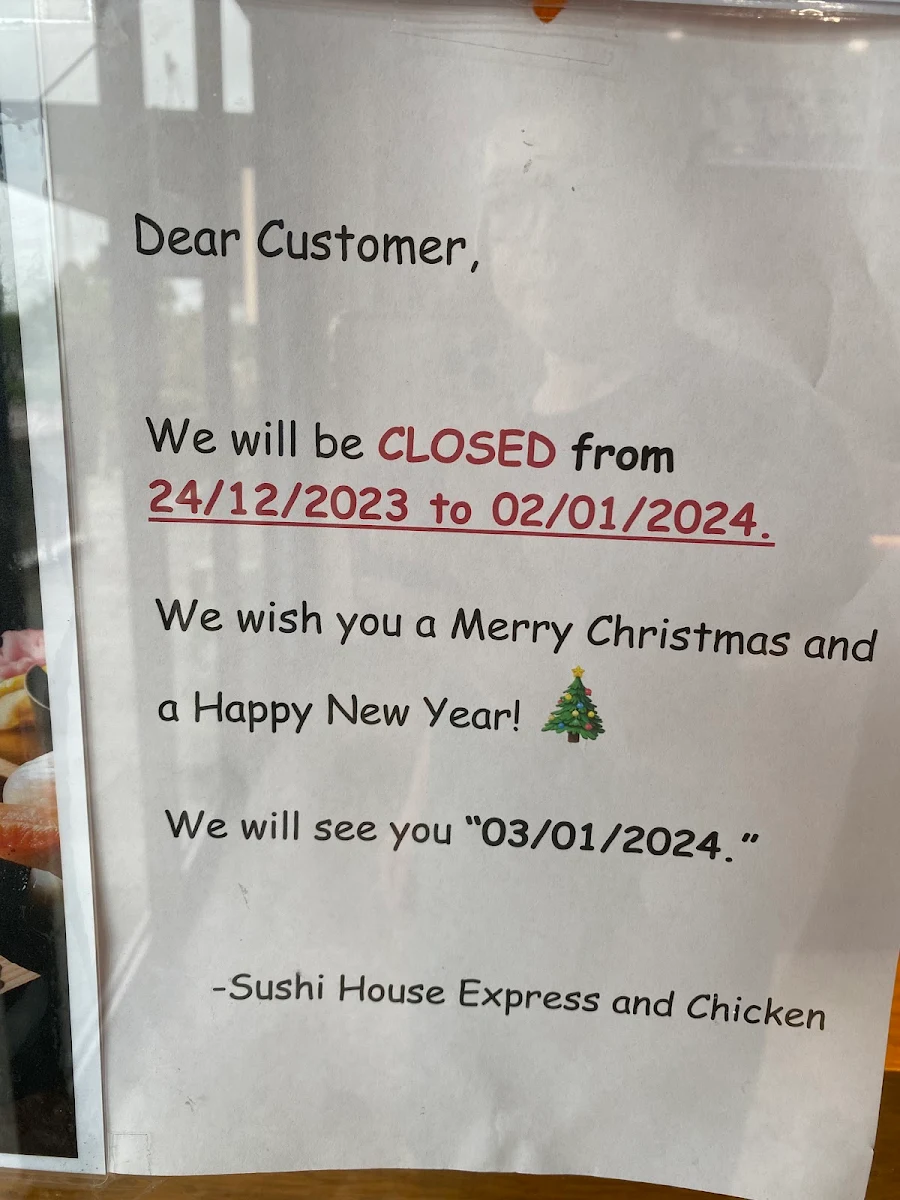 Menu, Sushi House Express & Chicken