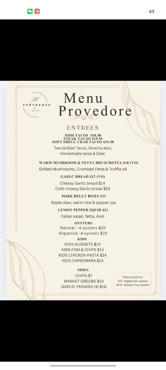 Menu, Provedore By Millijo