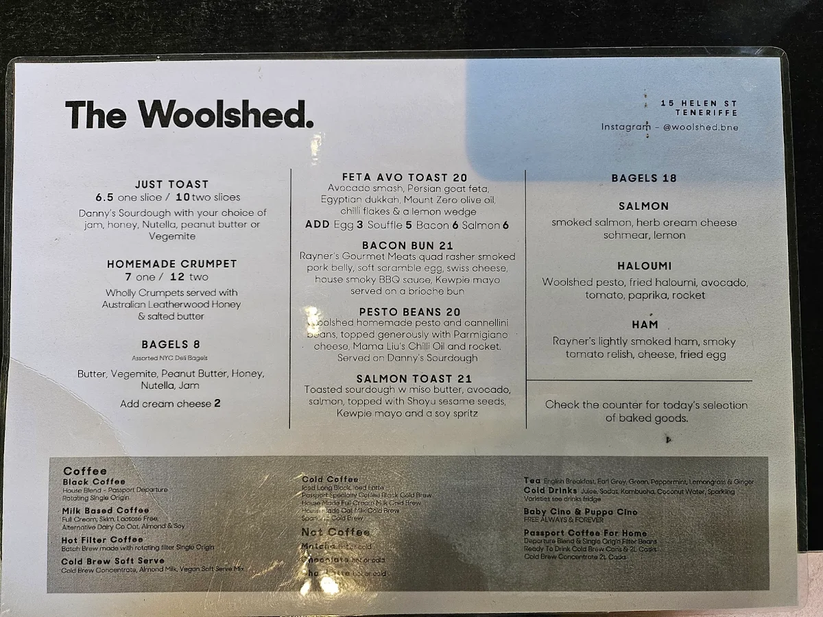 Menu, The Woolshed