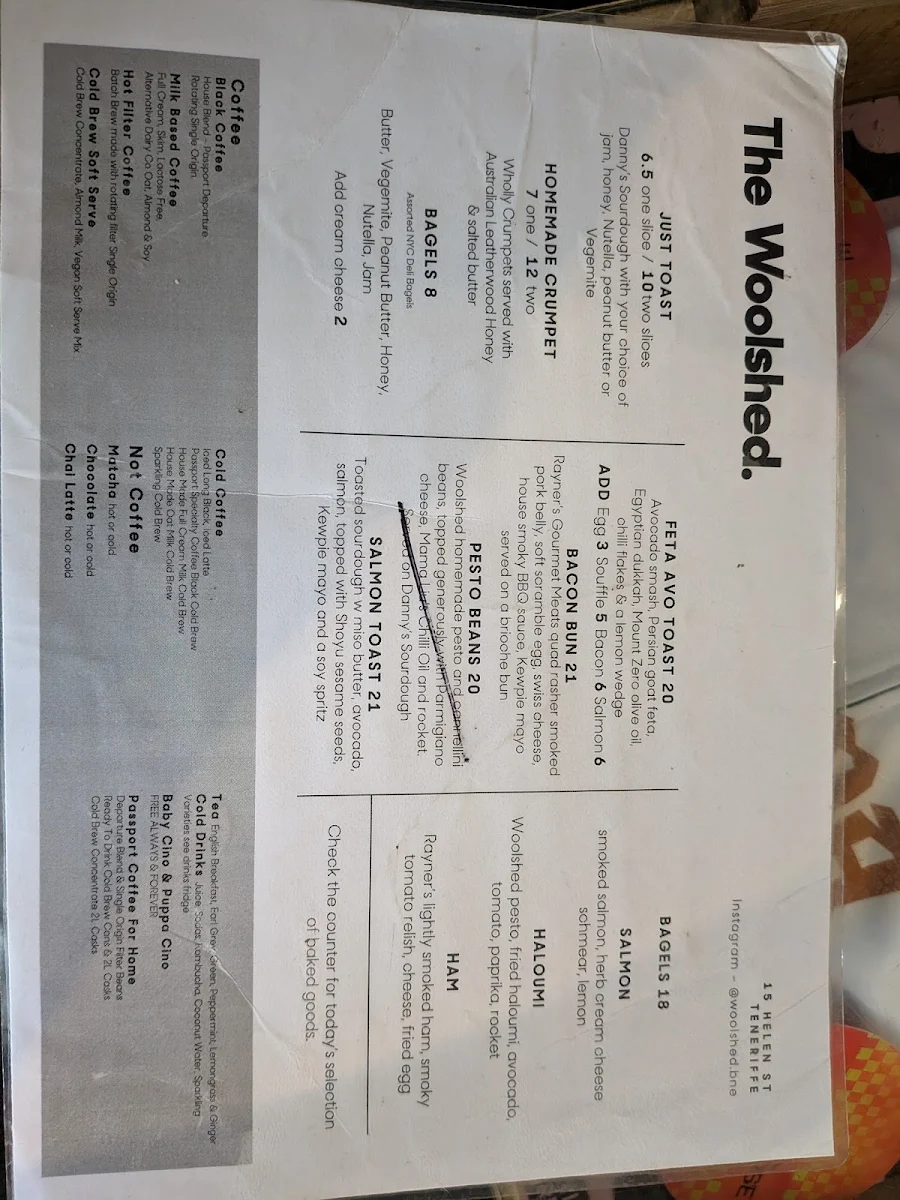 Menu, The Woolshed