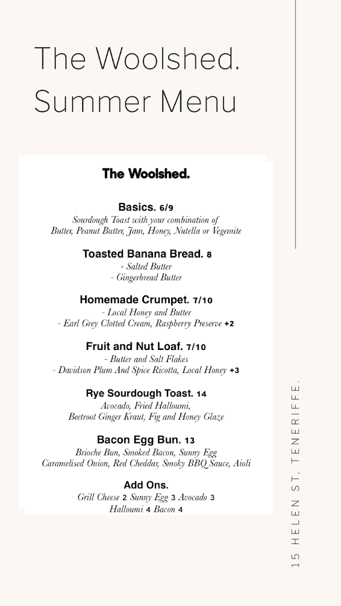 Menu, The Woolshed