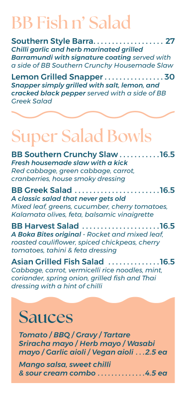 Menu, Boka Bites
