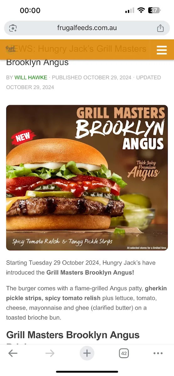 Menu, Hungry Jack's Burgers Kingsway