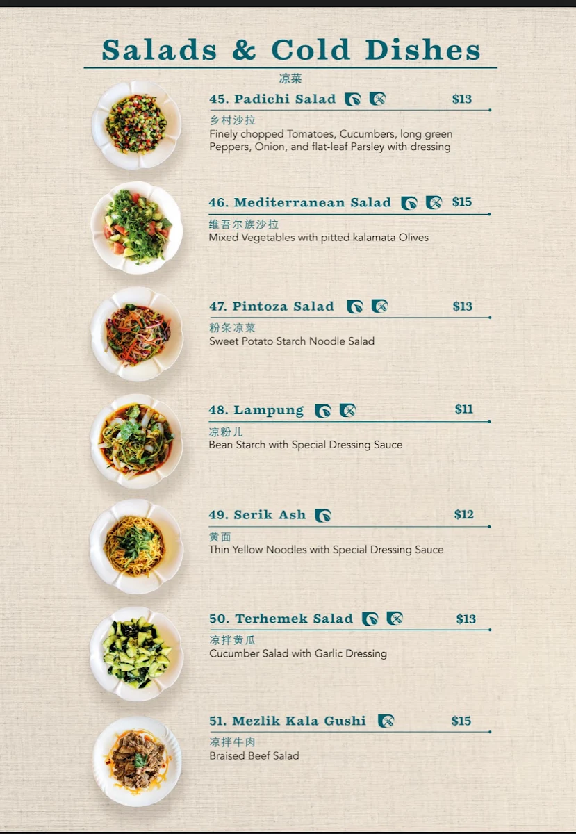 Menu, Silk Road Uyghur Cuisine