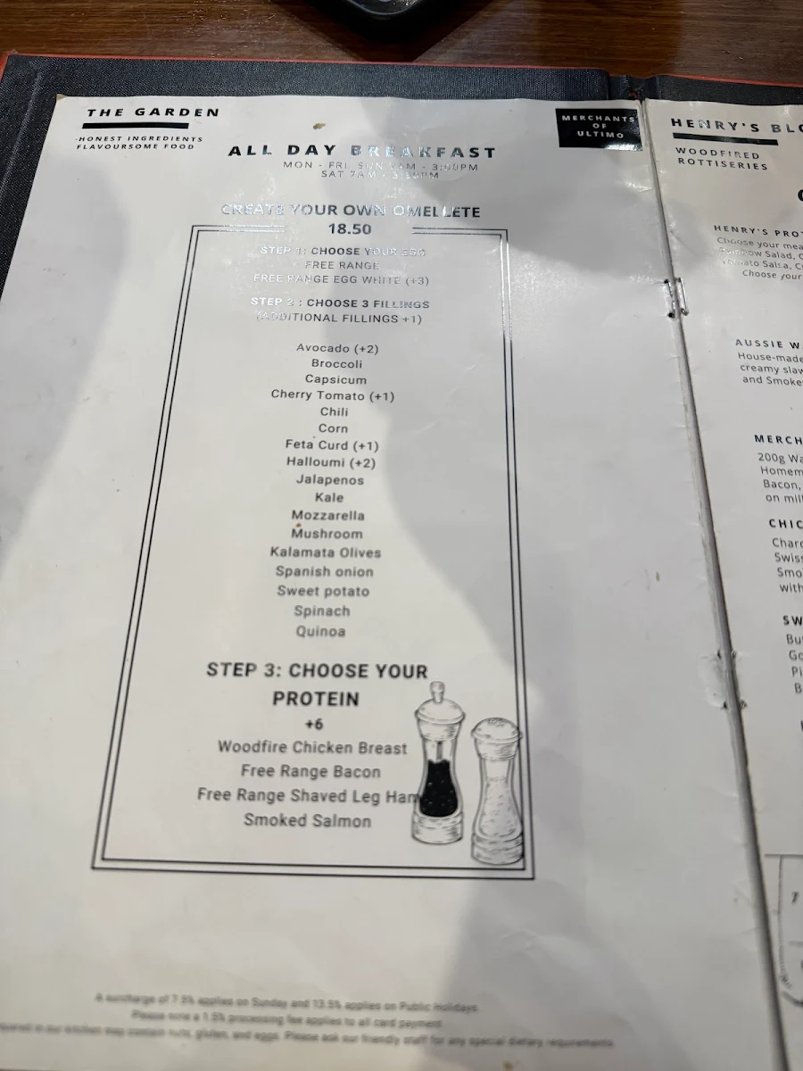 Menu, The Gardens Australia, Broadway.