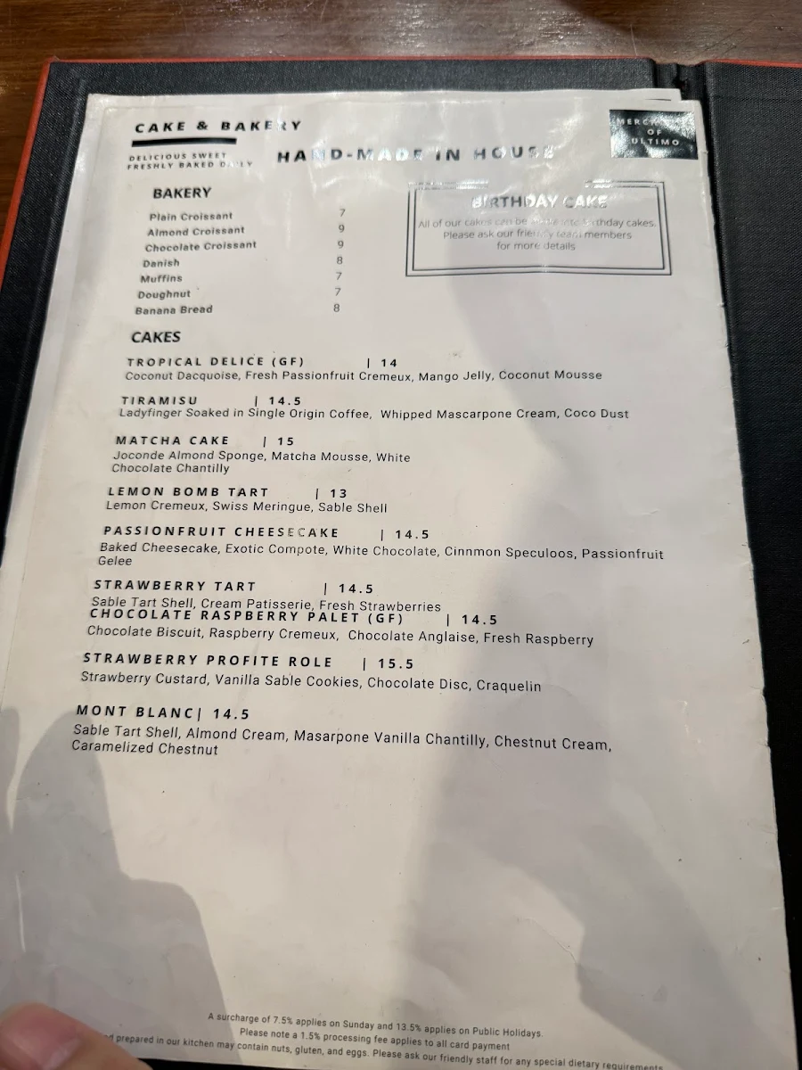 Menu, The Gardens Australia, Broadway.