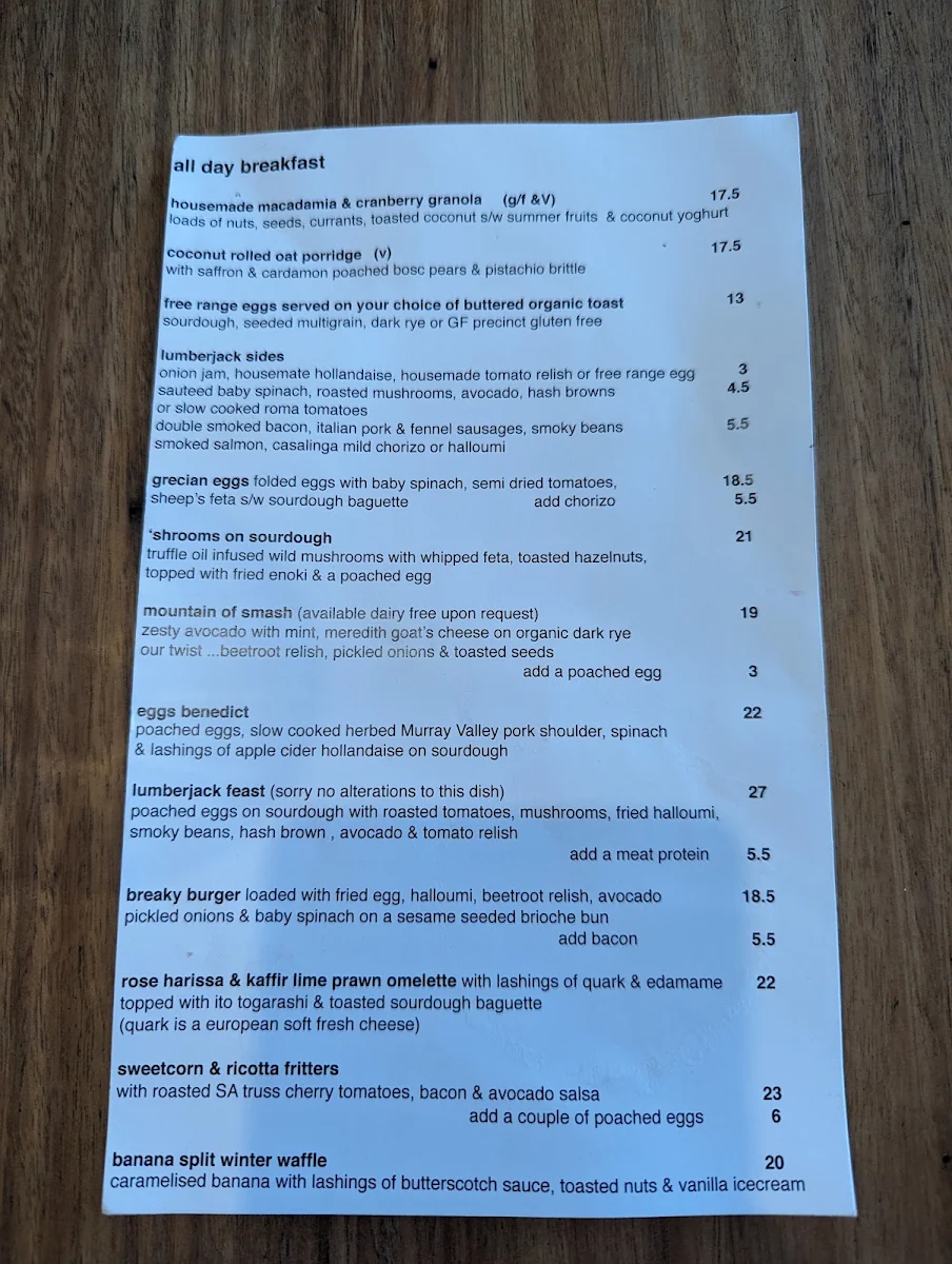 Menu, Lumberjack