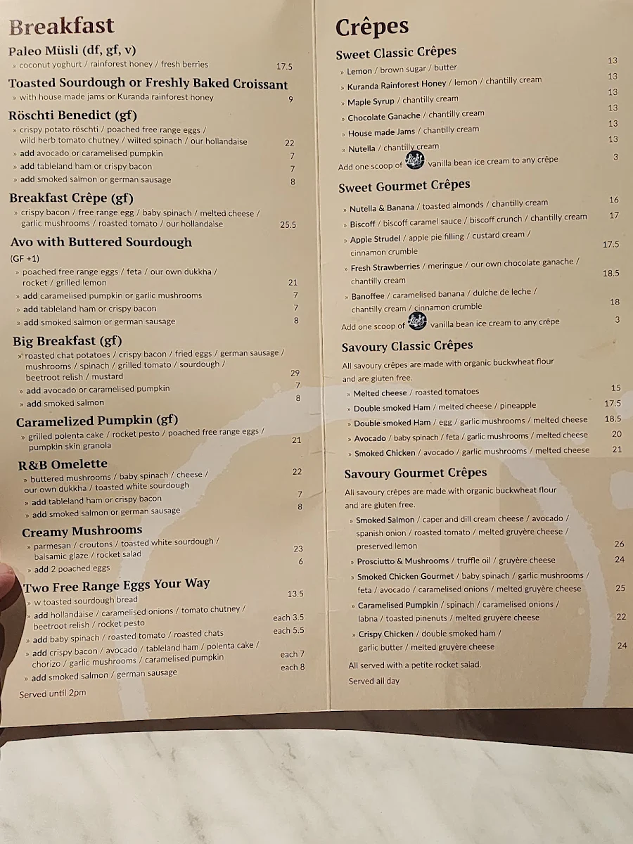 Menu, Rise and Bake Brasserie