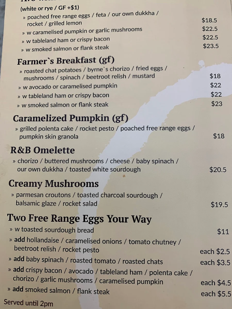 Menu, Rise and Bake Brasserie