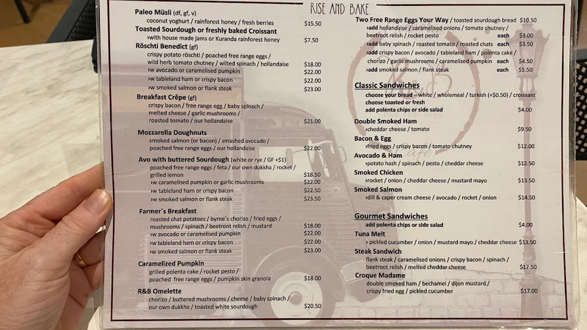 Menu, Rise and Bake Brasserie