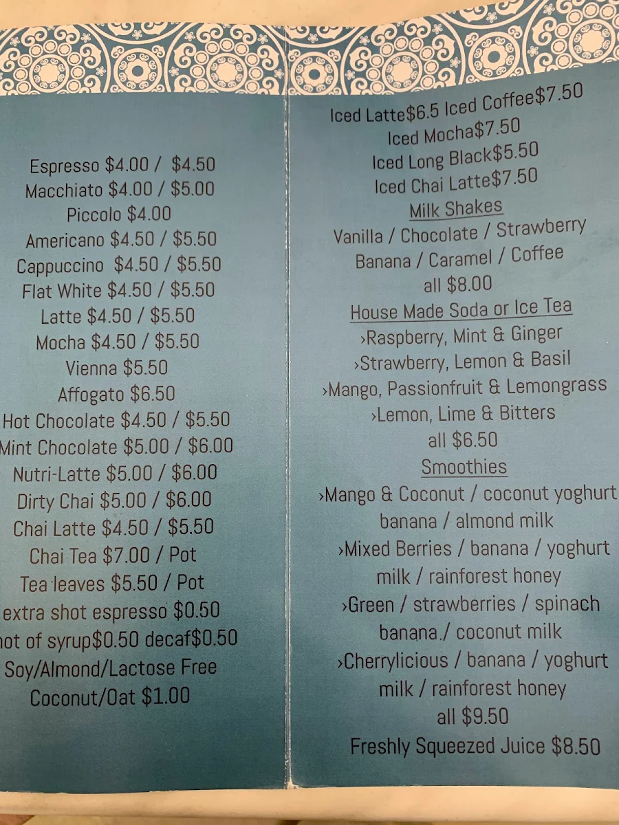 Menu, Rise and Bake Brasserie